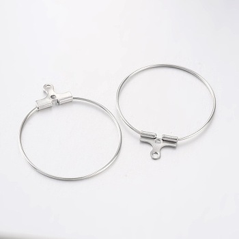 Rack Plating Brass Ring Hoop Earrings, Platinum, 21 Gauge, 30x25~26mm, Hole: 1mm, Pin: 0.7mm