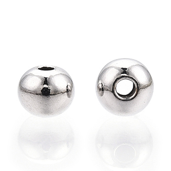 Rhodium Plated 925 Sterling Silver Beads, Round, Real Platinum Plated, 3x2.5mm, Hole: 0.8mm