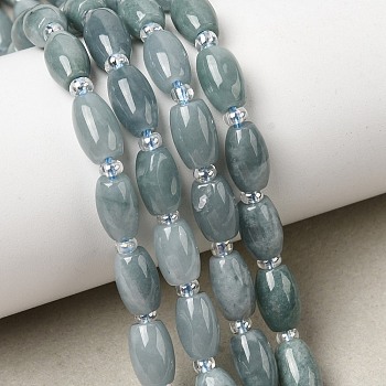 Natural Myanmar Jadeite Beads Strands, with Glass Beads, Rice, 6x4mm, Hole: 1mm, about 45pcs/strand, 15.04''(38.2cm)