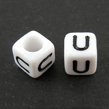 10mm White Cube Acrylic European Beads