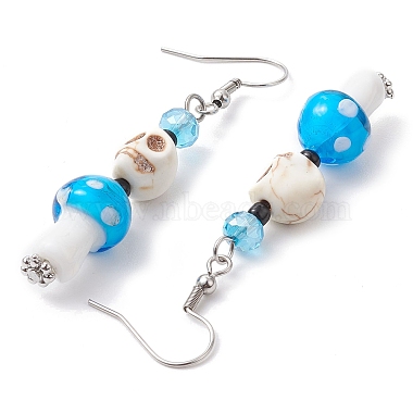 4 Pairs Dyed Synthetic Turquoise and Handmade Lampwork Beads Earrings(EJEW-TA00417)-5