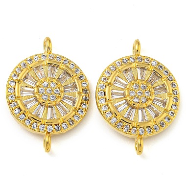 Real 18K Gold Plated Clear Flat Round Brass+Cubic Zirconia Links