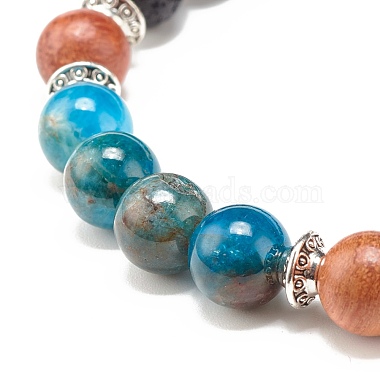 Natural Mixed Stone & Wood & Lava Rock Round Beads Stretch Bracelet(BJEW-JB07133)-6
