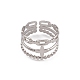 304 ligne triple en acier inoxydable avec anneaux de manchette ouverts en croix pour femme(RJEW-G285-08P)-2