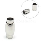 Tarnish Resistant 304 Stainless Steel Magnetic Clasps with Glue-in Ends, Oval, Stainless Steel Color, 20x9mm, Hole: 6mm(STAS-E049-20)