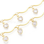 Brass Glass Scalloped Bar Chains, with Heart Charm, Soldered, with Spool, Golden, 15.5x1.8mm, about 32.81 Feet(10m)/Roll(CHC-T018-08G)