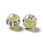 AB Color Transparent Crackle Acrylic Round Beads, Hand Painted Beads, Halloween Boo Bead, with Enamel, Light Green, 19.5x20mm, Hole: 3mm(OACR-A013-04A)