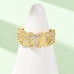 Brass Micro Pave Cubic Zirconia Cuff Open Rings, Cadmium Free & Lead Free, Rack Plating, Long-Lasting Plated, Golden, Clear, 9mm, US Size 7 3/4(17.9mm)(CU-CBAB3AD-17G)