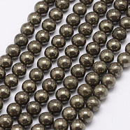 Natural Pyrite Beads Strands, Round, Dark Khaki, 6mm, Hole: 1mm(G-D391-01)