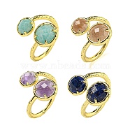 Round Natural Gemstone Open Cuff Rings, Golden Plated Brass Ring for Unisex, Inner Diameter: 19mm(RJEW-C087-02G)