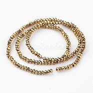 Electroplate Glass Bead Strands, Faceted, Rondelle, Golden Plated, 3x2mm, Hole: 1mm, about 165~169pcs/strand, 15~16 inch(38~40cm)(X-EGLA-G014-2mm-FP02)