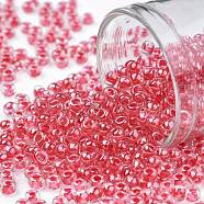 TOHO Round Seed Beads, Japanese Seed Beads, (355) Inside Color Crystal/Siam Lined, 8/0, 3mm, Hole: 1mm, about 222pcs/10g(X-SEED-TR08-0355)