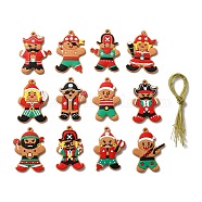 PVC Hanging Decorations, with Cord, Pirate Gingerbread Man, for Christmas, Mixed Color, Pendant: 68.5~71.5x43.5~52x4~5mm, Hole: 3~4.6mm, 12pcs/set(DIY-E038-09)