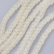 Transparent Glass Bead Strands, Frosted, Round, Light Goldenrod Yellow, 4mm, Hole: 1.1~1.6mm, about 200pcs/strand, 31.4 inch(GLAA-S031-4mm-23)