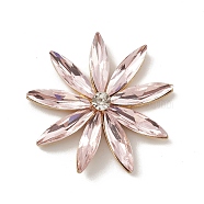 Alloy Cabochons, with Glass Rhinestone, Ligh Gold, Flower, Pink, 32x5.5mm(GLAA-B010-02KCG-02)