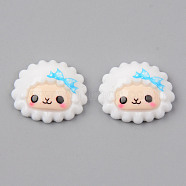 Opaque Resin Cabochons, Sheep Shape with Deep Skyblue Bowknot, White, 16x19x6mm(X-CRES-N024-25)