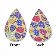 PU Leather Big Pendants, Easter Theme, Teardrop with Egg Pattern, Colorful, 55~56.5x35~37x2mm, Hole: 1~2mm(FIND-T058-A23)