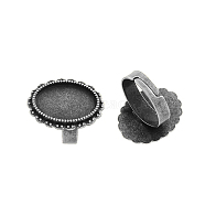 Vintage Adjustable Iron Finger Ring Components Alloy Cabochon Bezel Settings, Cadmium Free & Lead Free, Antique Silver, Oval Tray: 18x13mm, 17x5mm(PALLOY-Q300-25AS-NR)