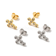 Rack Plating Brass Micro Pave Clear Cubic Zirconia Cross Stud Earrings, Long-Lasting Plated, Lead Free & Cadmium Free, Mixed Color, 10x7.5mm, Pin: 0.7mm(EJEW-F301-28)