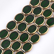 Electroplate Glass Beads Strands, Oval, Dark Green, 17x14x4.5mm, Hole: 1.2mm, about 20pcs/strand, 12.9 inch(EGLA-S188-03B)