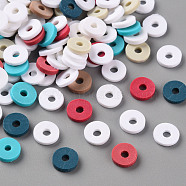 Handmade Polymer Clay Beads, Heishi Beads, for DIY Jewelry Crafts Supplies, Disc/Flat Round, Mixed Color, 6x1mm, Hole: 2mm, about 26000pcs/1000g(CLAY-T019-06B)