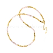 Rack Plating Brass and Glass Bead Necklaces, Cadmium Free & Lead Free, Long-Lasting Plated, Real 18K Gold Plated, Pink, 17.80 inch(45.2cm)(NJEW-C056-02G-01)