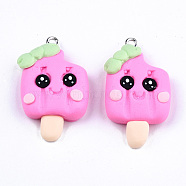 Handmade Polymer Clay Charms, with Platinum Tone Iron Findings, Ice Cream, Hot Pink, 32~33.5x19~20x7mm, Hole: 2mm(CLAY-T016-63E)