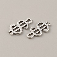 Money Theme Tibetan Style Alloy Pendants, Antique Silver, Dollar Sign, 17.5x8.5x1mm, Hole: 2.8x1mm(FIND-CJC0004-30AS-03)