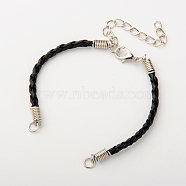 Braided PU Leather Cord Bracelet Making, with Iron Findings and Alloy Lobster Claw Clasps, Platinum, Black, 170x3mm, Hole: 4mm(AJEW-JB00032-05)