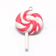 Handmade Polymer Clay Big Pendants, Lollipop, Red, 48~56x27~29x7~10mm, Hole: 2mm(CLAY-Q240-007B)