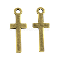 Tibetan Style Alloy Cross Pendants, Cadmium Free & Nickel Free & Lead Free, Antique Bronze, 30x11x1.5mm, Hole: 2.5mm(TIBEP-1359-AB-FF)