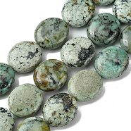 Natural Natural African Turquoise(Jasper) Beads Strands, Flat Oval, 15~16x13.5~14x6~7mm, Hole: 1mm, about 26pcs/strand, 15.79''(40.1cm)(G-K365-B17-03)