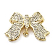 Brass Micro Pave Clear Cubic Zirconia Fold Over Clasps, Bowknot, Real 18K Gold Plated, 20x30.5x6mm, Hole: 1.2mm(KK-Z080-02G)