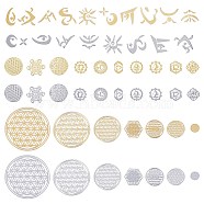 Self Adhesive Brass Stickers, Scrapbooking Stickers, for Epoxy Resin Crafts, Mixed Shapes, Platinum & Golden, 7~50x8~50x0.1mm, 8sheets/set(DIY-PH0004-26)