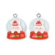 Christmas Theme Rabbit Opaque Resin Pendants, with Platinum Iron Loop, Santa Claus, 25x19x9mm, Hole: 2mm(RESI-S08-04C)