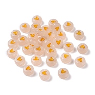 Luminous Acrylic Beads, Glow in the Dark, Flat Round with Heart, Sandy Brown, 7x3.5mm, Hole: 1.2mm, about 3600pcs/500g(MACR-S273-39C)