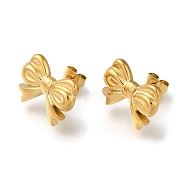 304 Stainless Steel Stud Earrings for Women, Bowknot, Real 18K Gold Plated, 11.5x15mm(EJEW-F337-01G-08)