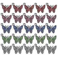 25Pcs 5 Colors Zinc Alloy Butterfly Charms, with Resin Rhinestone, Mixed Color, 12x14mm, Hole: 2.5mm, 5pcs/color(ENAM-SZ0001-81)