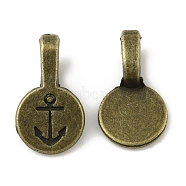 Alloy Glue-on Flat Pad Bails, Flat Round with Anchor Pendant Bails, Antique Bronze, 18x10.5x1~6mm, Hole: 6x4mm(PALLOY-K005-02AB)