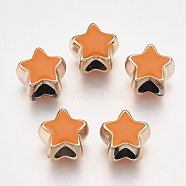 UV Plating Acrylic European Beads, with Enamel, Large Hole Beads, Star, Light Gold, Orange, 10.5x11.5x9mm, Hole: 4.5mm(X-OACR-T005-91KC-08)