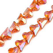 Electroplate Transparent Glass Beads Strands, Faceted, Heart, Coral, 12x10x5mm, Hole: 1mm, about 60Pcs/strand, 24.41 inch(62cm)(EGLA-N002-44-06)