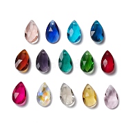 Glass Pendants, Crystal Suncatcher, Faceted, teardrop, Mixed Color, Size: about 13mm wide, 22mm long, 8mm thick, hole: 0.8mm(X-GLAA-22X13)