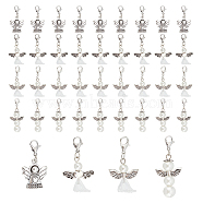 40Pcs 4 Style Alloy Pendants, with Brass Lobster Claw Clasps and Glass Pearl and Acrylic Beads, Angel, White, 35~47mm, 10pcs/style(HJEW-CA0001-30)