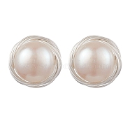 Natural Pearl Ear Studs, with Sterling Silver Findings, Flat Round, Platinum, 11mm(EJEW-P286-32P)