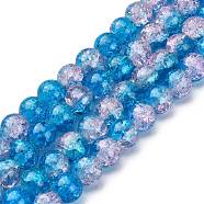 1Strand Two Tone Transparent Crackle Glass Round Beads Strands, Dodger Blue, 10mm, Hole: 1.3~1.6mm, about 80pcs/strand, 31.4 inch(X-CCG-Q001-10mm-19)