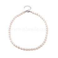 Natural Pearl Beaded Necklace with 304 Stainless Steel Clasp for Women, Seashell Color, 14.96 inch(38cm)(NJEW-JN04143)
