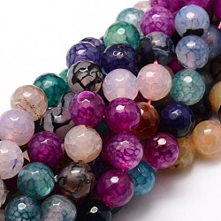 Dyed Natural Agate Faceted Round Beads Strands, Colorful, 10mm, Hole: 1mm, about 38pcs/strand, 14.5 inch(G-E320E-10mm-05)
