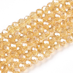 Electroplate Glass Beads Strands, Pearl Luster Plated, Faceted, Rondelle, Moccasin, 3.5~3.8x3mm, Hole: 0.4mm, about 113~115pcs/strand, 32~33cm(EGLA-A034-T3mm-A01)