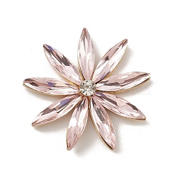 Alloy Cabochons, with Glass Rhinestone, Ligh Gold, Flower, Pink, 32x5.5mm(GLAA-B010-02KCG-02)