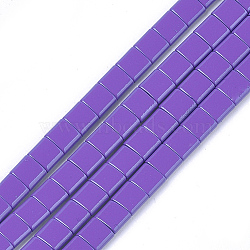 Spray Painted Non-magnetic Synthetic Hematite Multi-Strand Links, For Tile Elastic Bracelets Making, Square, Blue Violet, 5x5x2mm, Hole: 0.6mm, about 81pcs/strand, 15.9 inch(G-T124-04G)